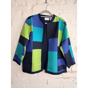 Alfred Dunner Quilted Jacket Size 16 Colorblock Open Front Lightweight